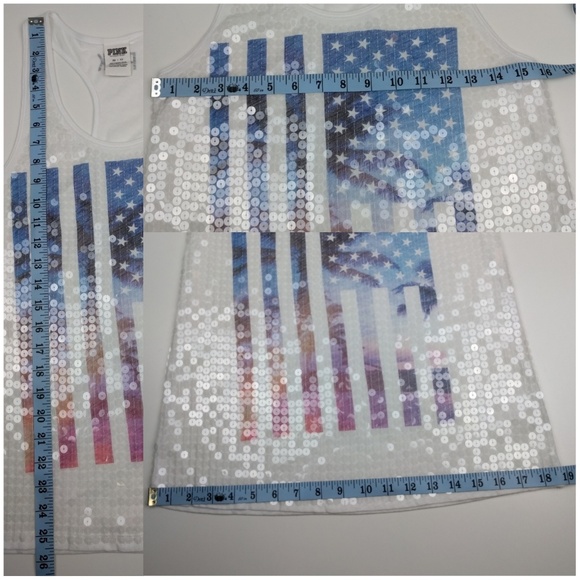 VS PINK Clear Sequined American Flag Size 2 white racerback tank top - Picture 8 of 8